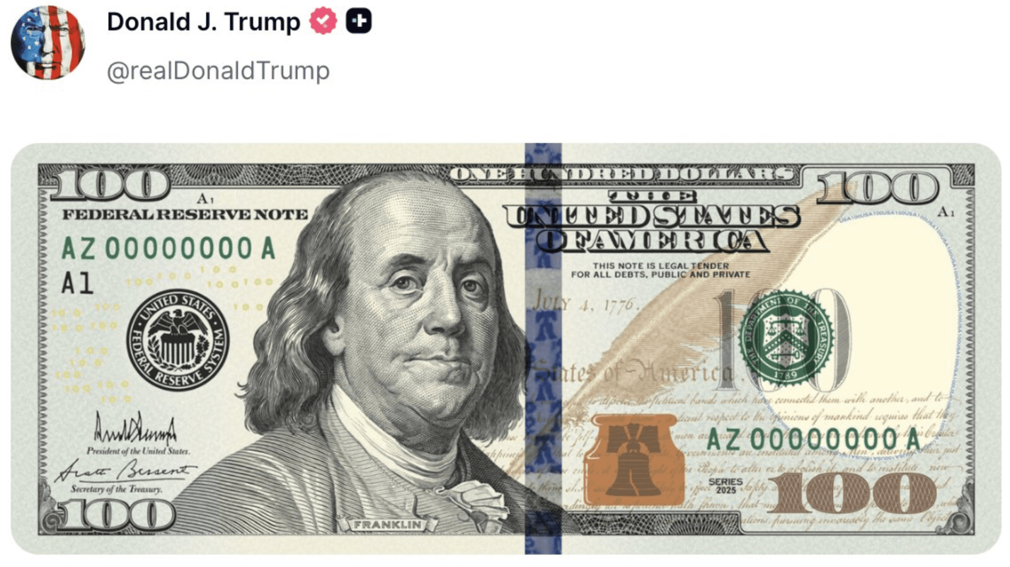 Treasury rolls out currency signed by Trump for Fourth of July